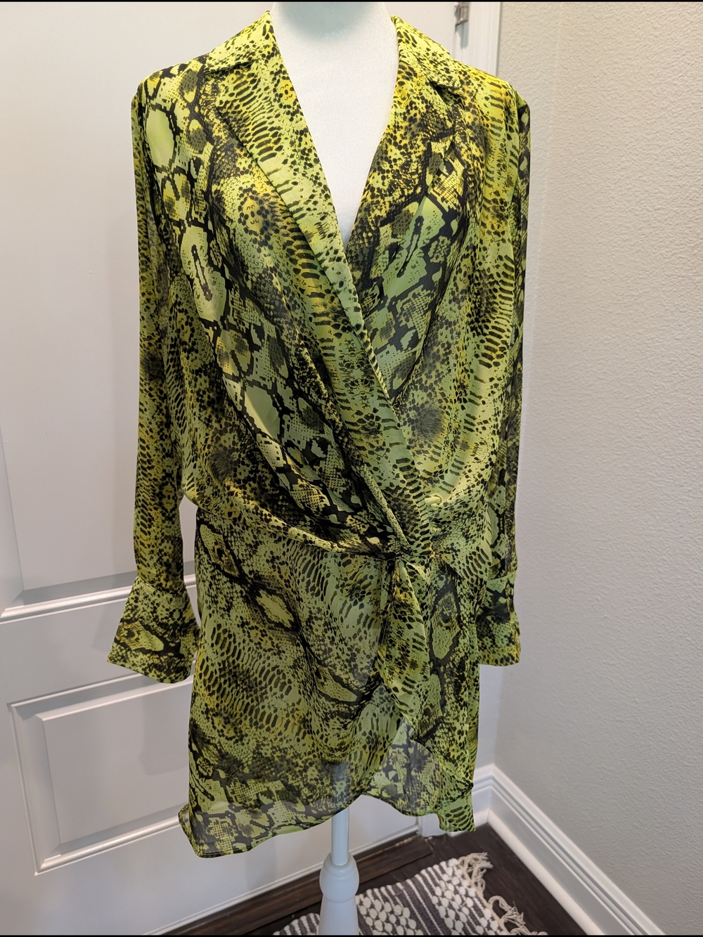 Bar III Verde Green and Black Snake Print Wrap Blouse